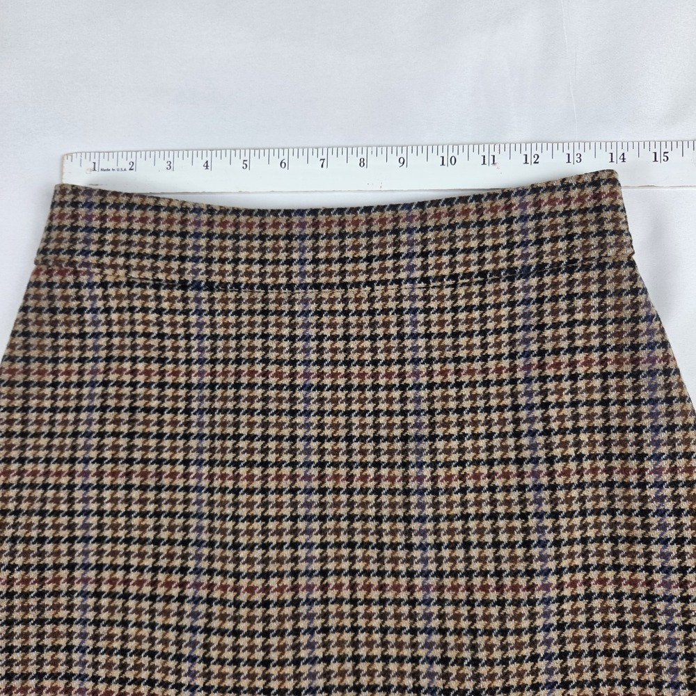J Crew Brown Houndstooth Mini Skirt Preppy Academia Career A-line Size 2 - Picture 4 of 6